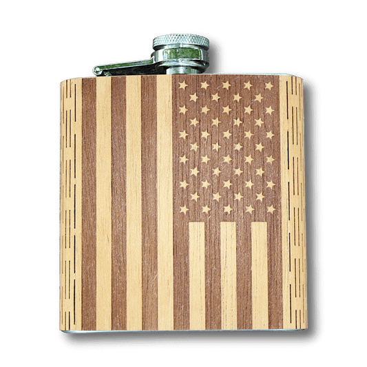 6 oz Wooden American Flag Hip Flask