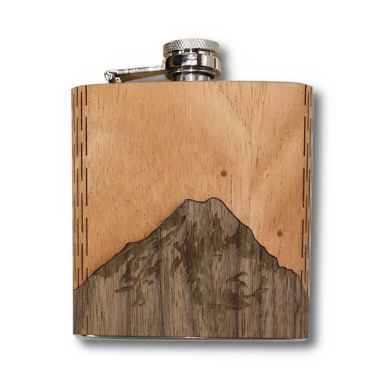 6 oz. Wooden Hip Flask (Mt. Rainier in Mahogany & Black Walnut)