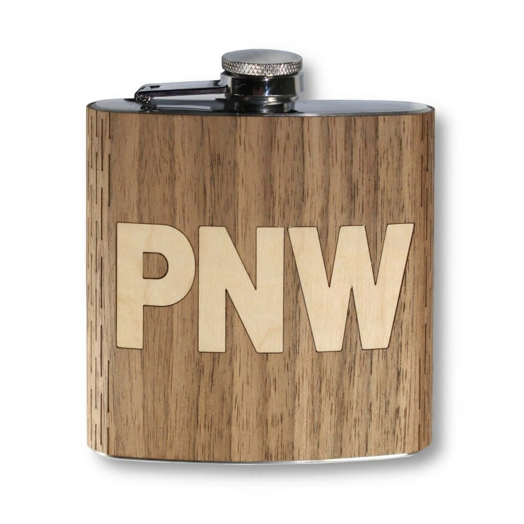 6 oz Wooden Hip Flask (PNW in Black Walnut & Shimmering Maple)