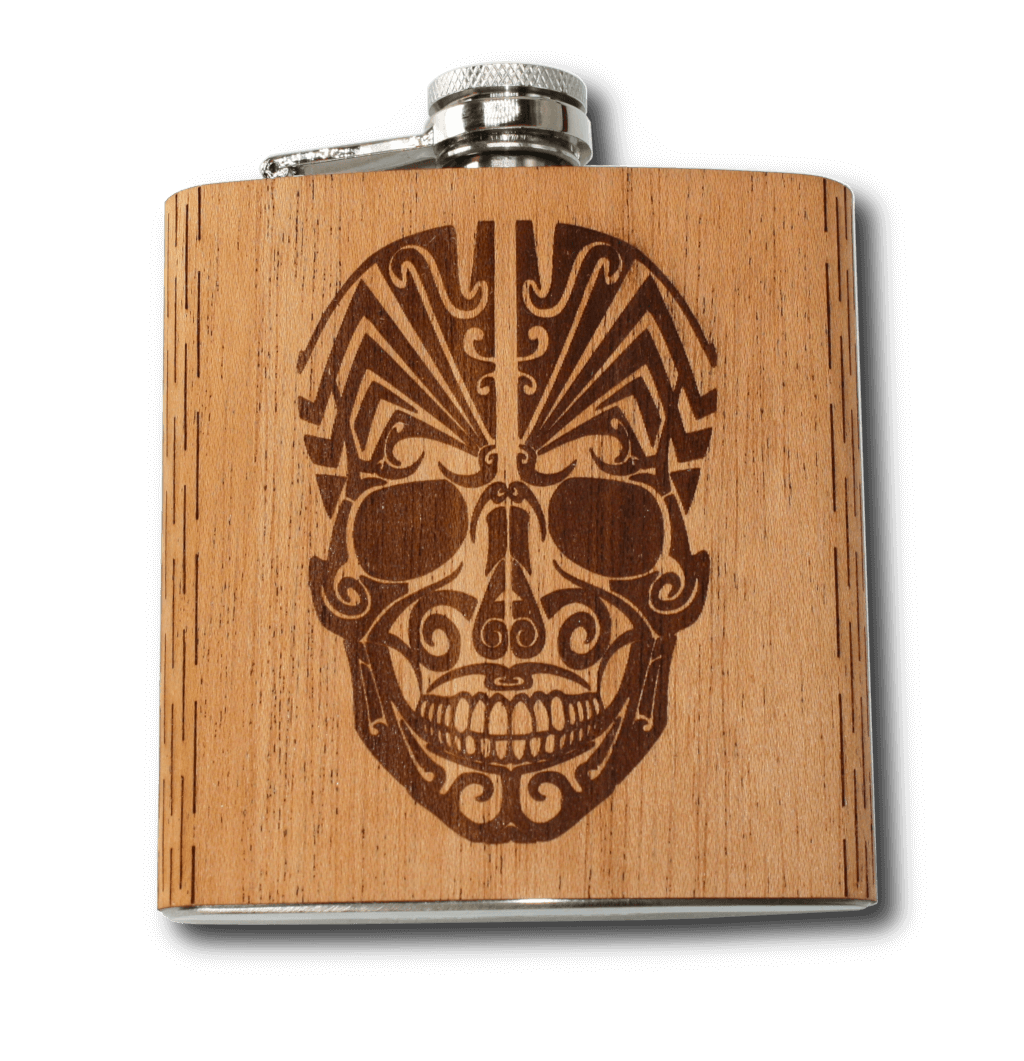 Day of the Dead Skull Hip Flask Wood Mahogany liquer