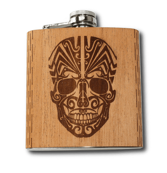 6 oz. Wooden Hip Flask (Dio De Los Muertos - Day of the Dead)