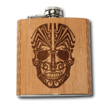 Day of the Dead Skull Hip Flask Wood Mahogany liquer