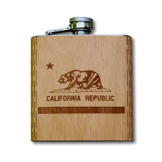 6 oz. Wooden Hip Flask (California Republic Flag in Mahogany)