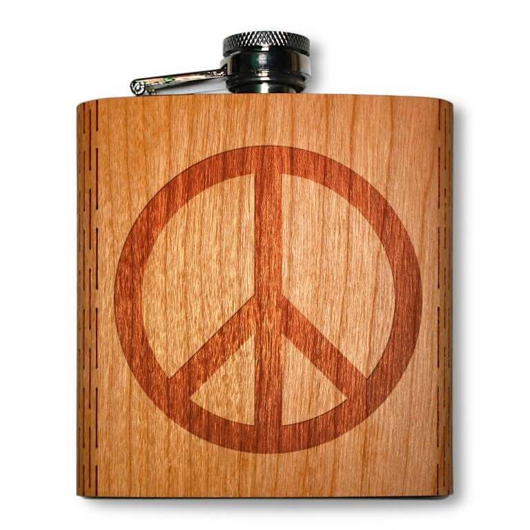 6 oz. Wooden Hip Flask (Peace Symbol in American Cherry)