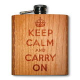 6 oz. Wooden Hip Flask (Keep Calm in American Cherry)