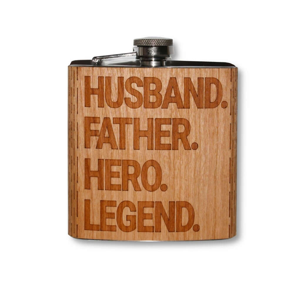 6 oz. Wooden Hip Flask for Dad (Husband, Father, Hero, Legend)