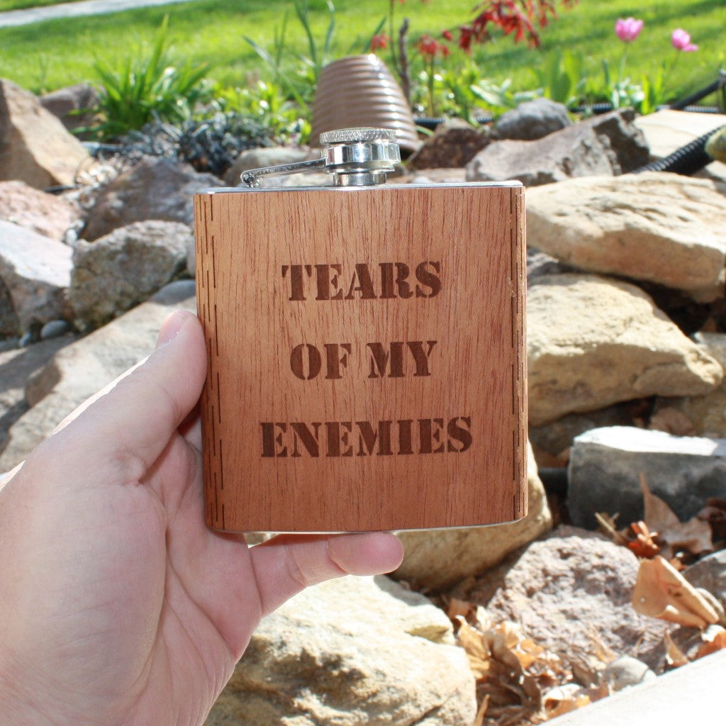 6 oz. Wooden Hip Flask (Tears of my Enemies in Mahogany)
