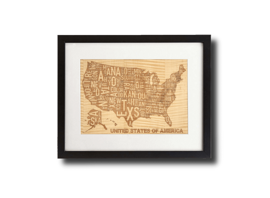 Laser Engraved Wooden Wall Art (USA Map in Shimmering Maple)