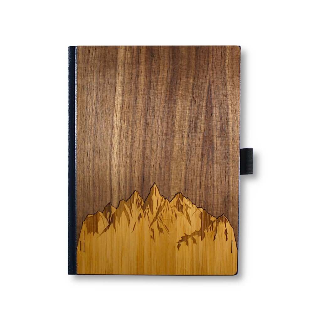 Handcrafted Wooden Journal / Planner / Notebook (Sawtooth Mountains Inlay in Walnut & Bamboo)