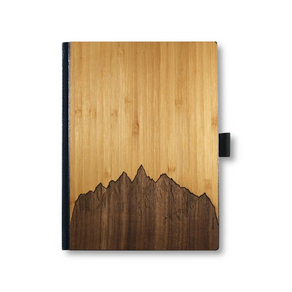 Handcrafted Wooden Journal / Planner / Notebook (Sawtooth Mountains Inlay in Walnut & Bamboo)