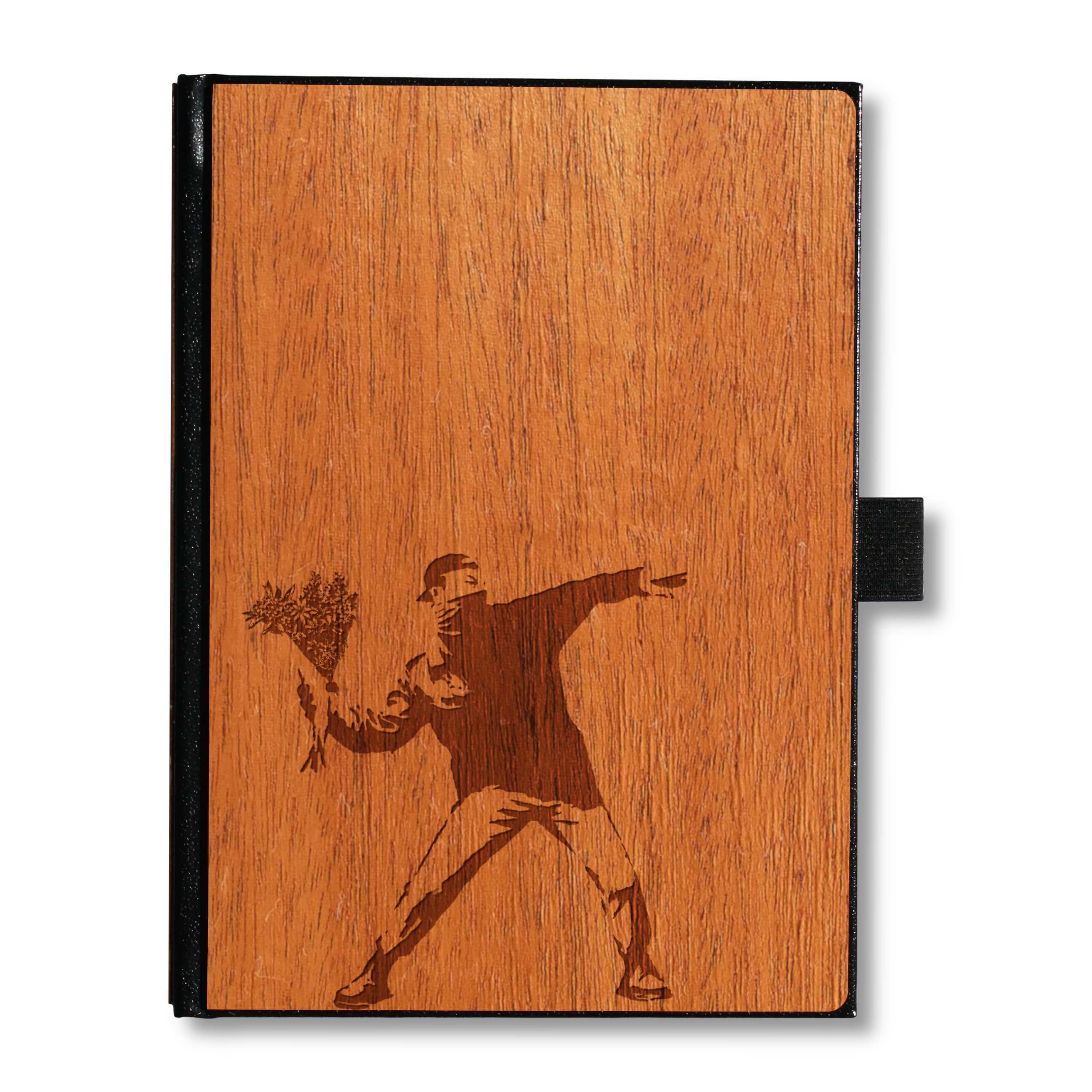 Handcrafted Wood Journal / Planner (Banksy Molotov Flowers)