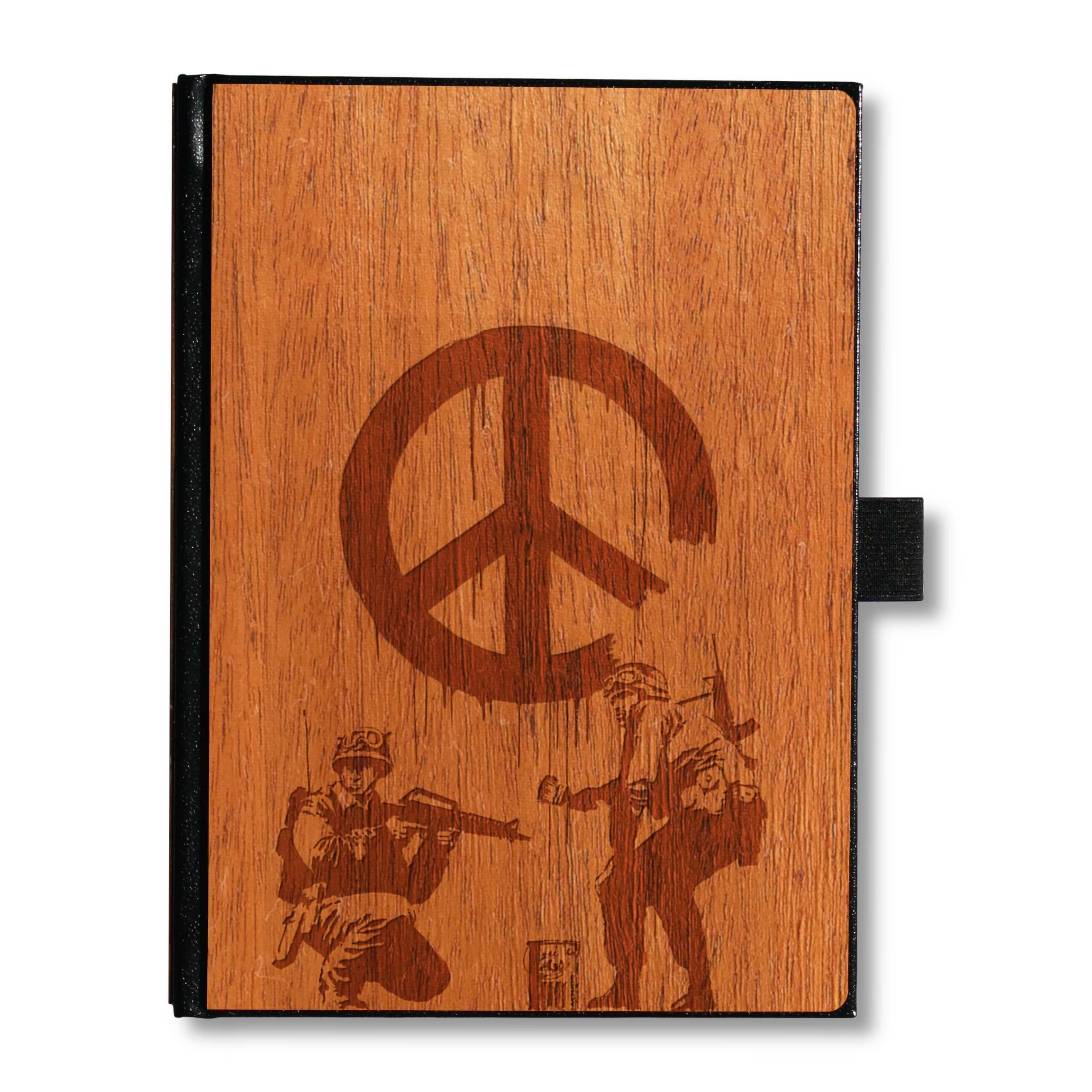 Handcrafted Wooden Journal / Planner (Banksy - Soldiers Wishing for Peace)