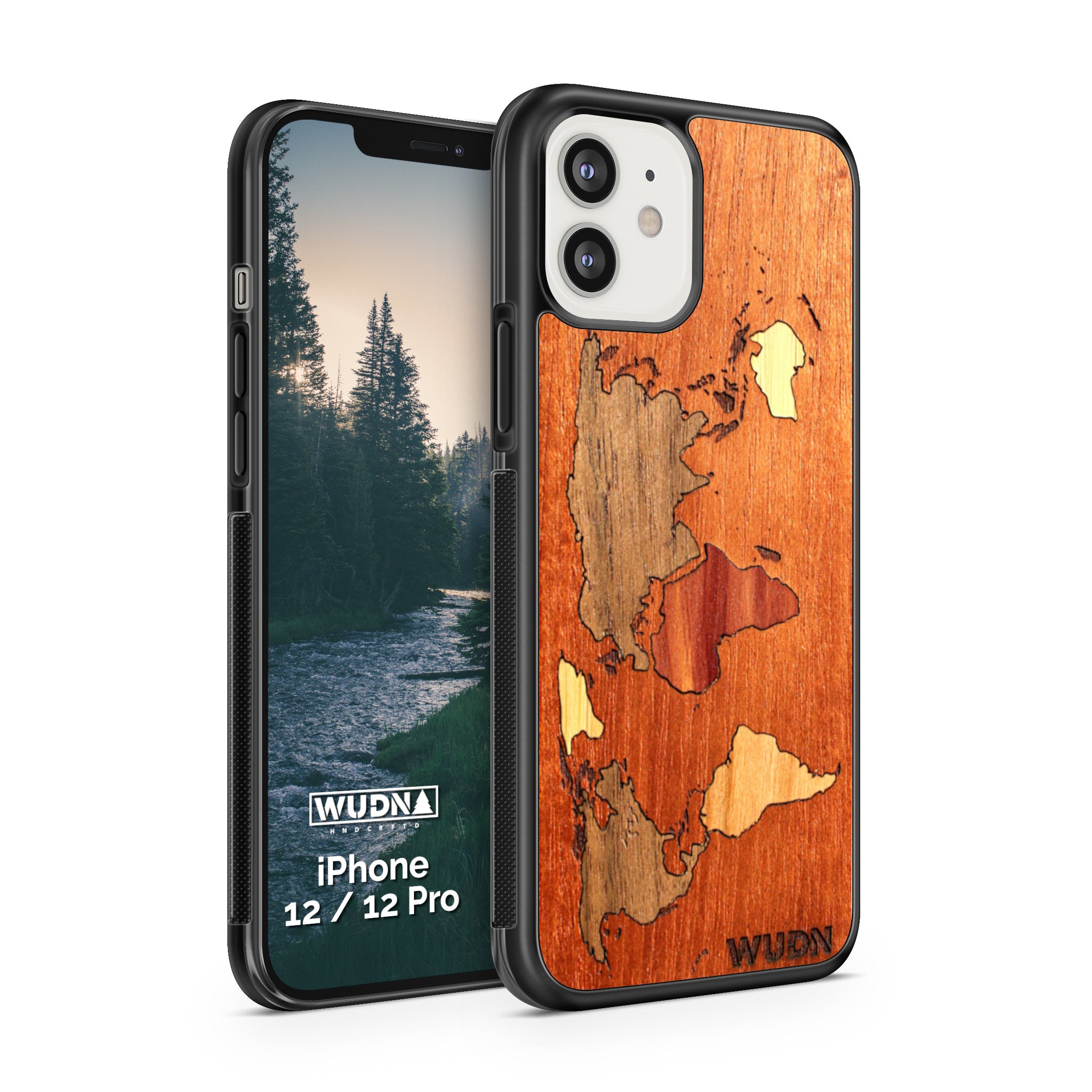 Slim Wooden Phone Case (Mahogany Inlay - World Map Traveler)