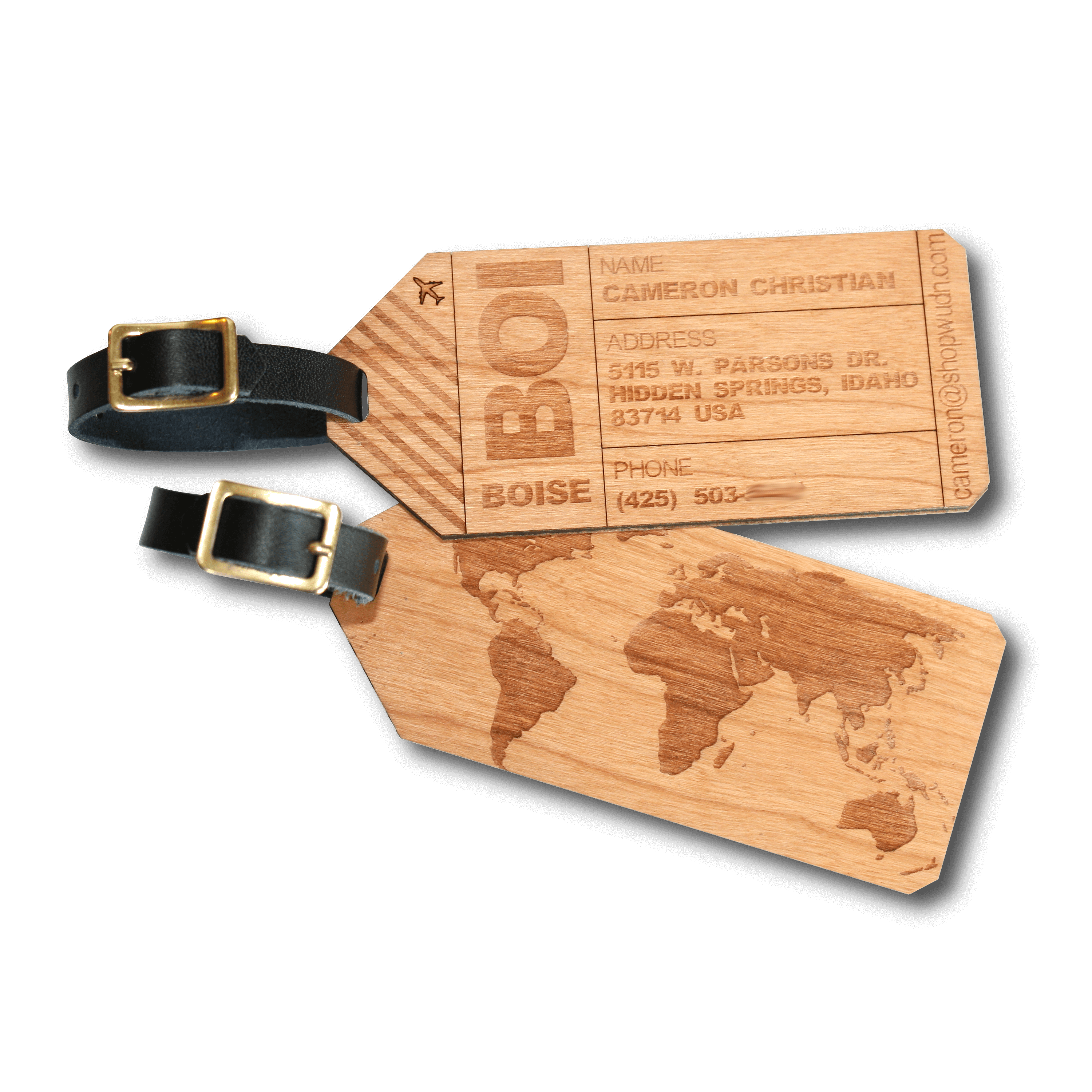 Customizable Wooden Luggage Tags (Pair) | Luggage Tag Traveler, Home and Office - WUDN