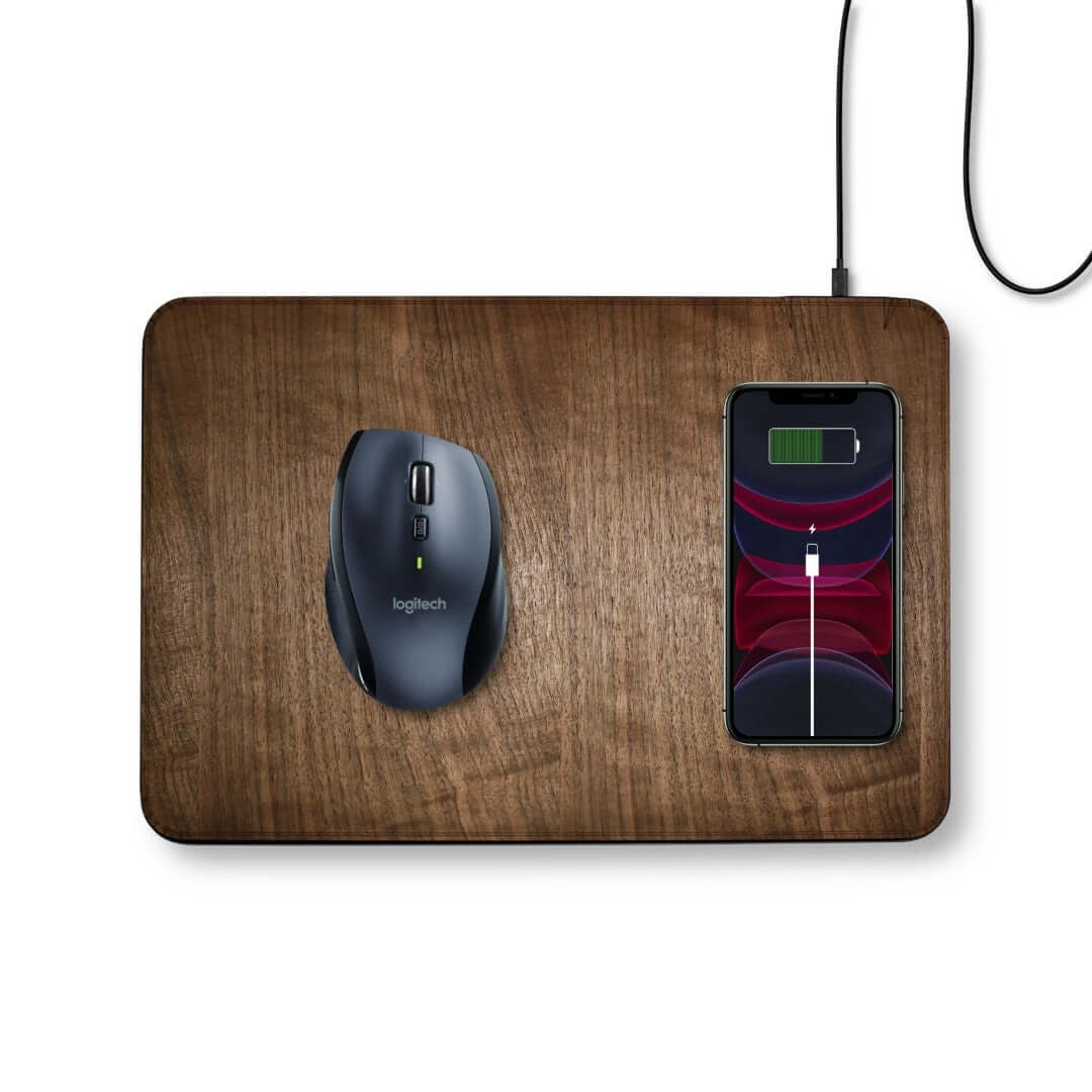 Oversize Wood Mousepad with 15 watt Wireless Fast Charger