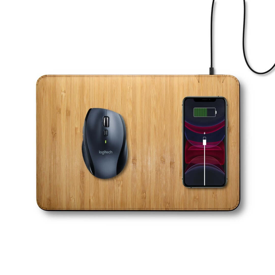 Oversize Wood Mousepad with 15 watt Wireless Fast Charger