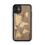 Slim Wooden iPhone Case (World Map Traveler - Walnut Ocean)