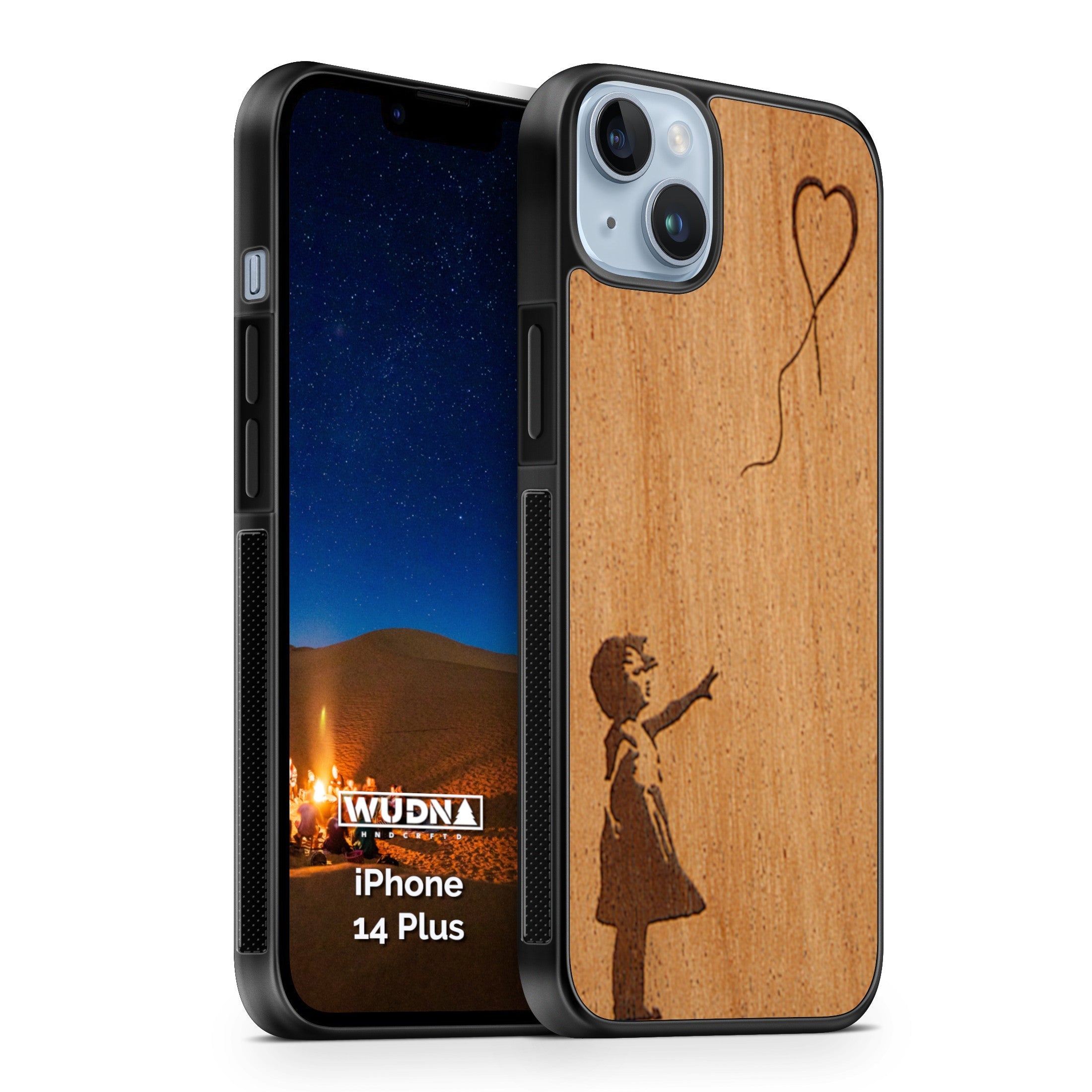 Slim Wooden Phone Case (Banksy Girl With a Balloon in Mahogany)