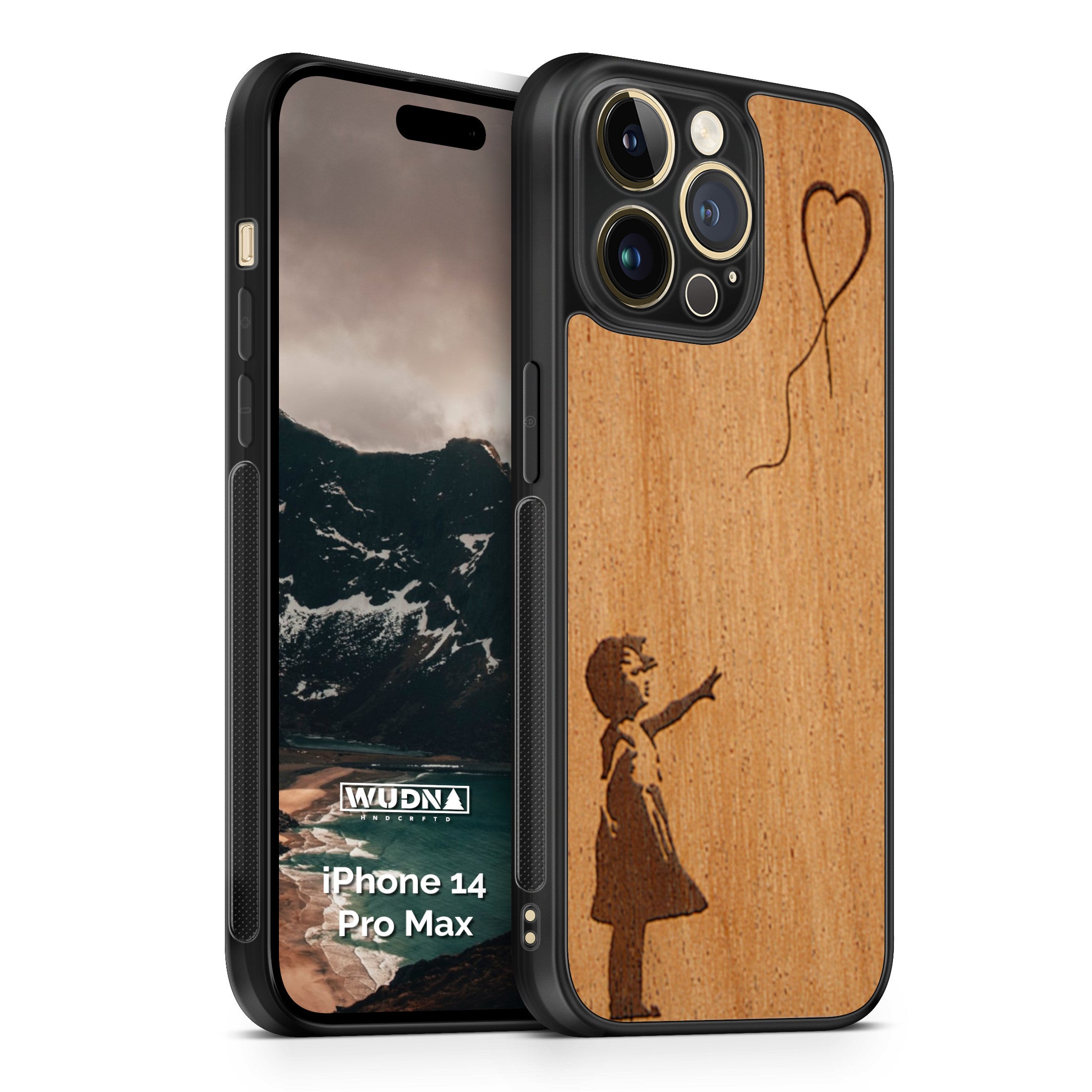 Slim Wooden Phone Case (Banksy Girl With a Balloon in Mahogany)