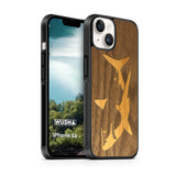 Slim Wooden iPhone Case (Great White Shark with Bamboo in Black Walnut)