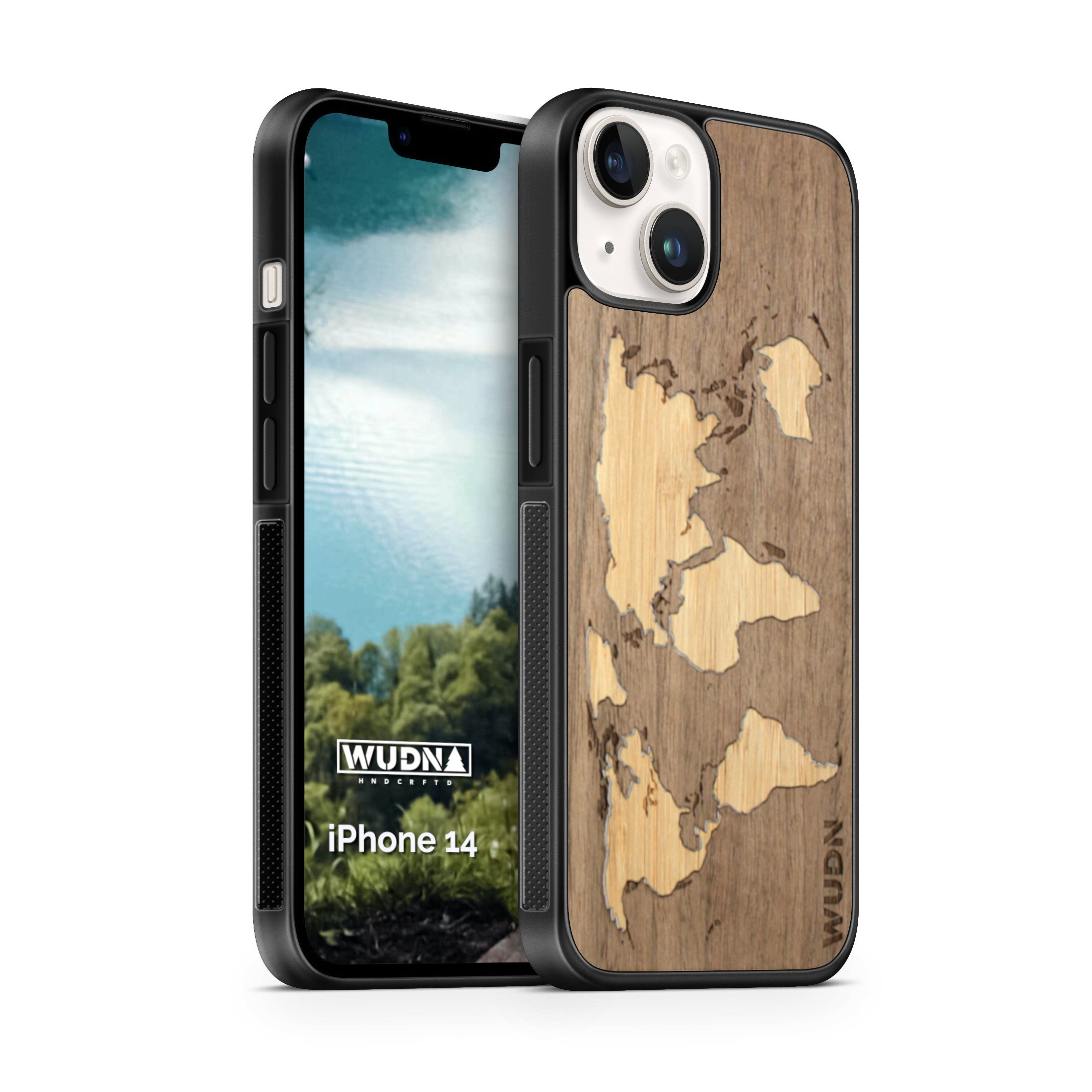 Slim Wooden iPhone Case (World Map Traveler - Walnut Ocean)