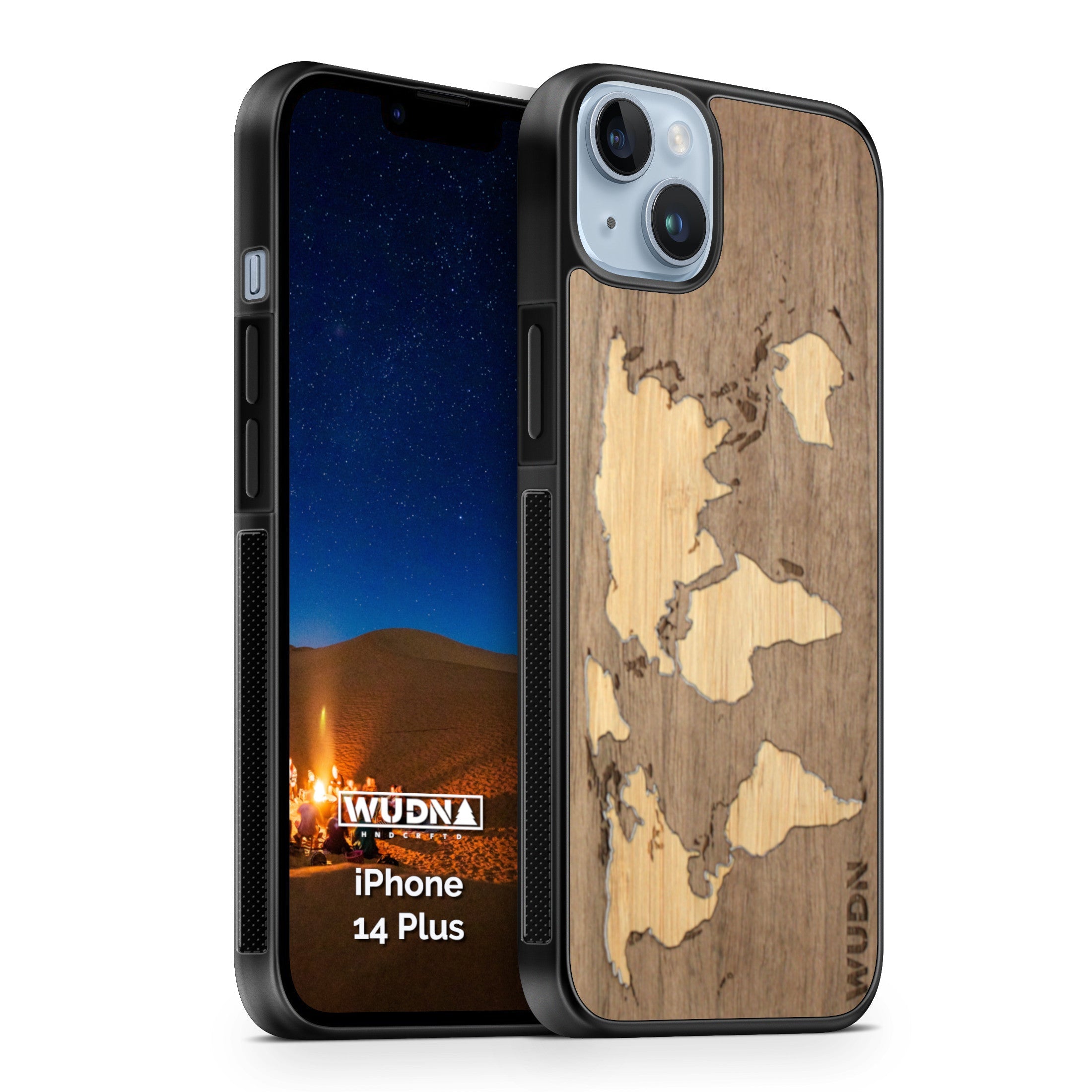 Wooden Phone Case - World Map Inlay with Bamboo & Walnut Wooden Phone Case - World Map Inlay with Bamboo & Walnut