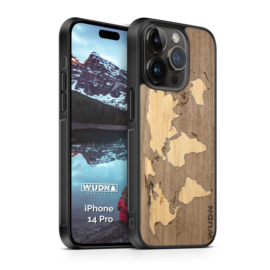 Slim Wooden iPhone Case (World Map Traveler - Walnut Ocean)