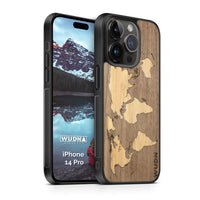 Slim Wooden iPhone Case (World Map Traveler - Walnut Ocean)