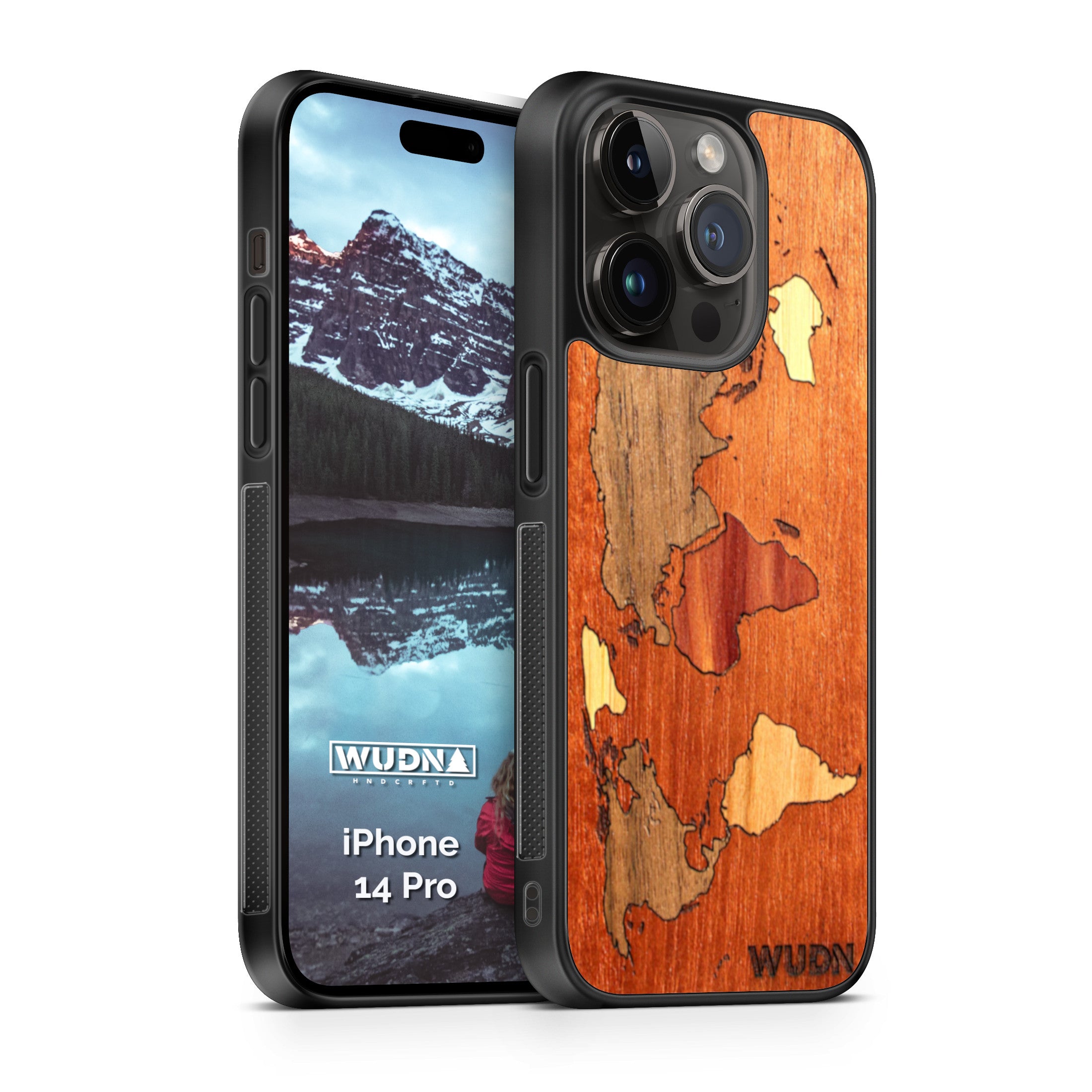 Slim Wooden Phone Case (Mahogany Inlay - World Map Traveler)