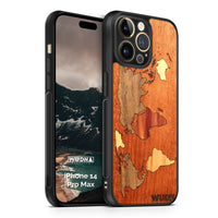 Slim Wooden Phone Case (Mahogany Inlay - World Map Traveler)