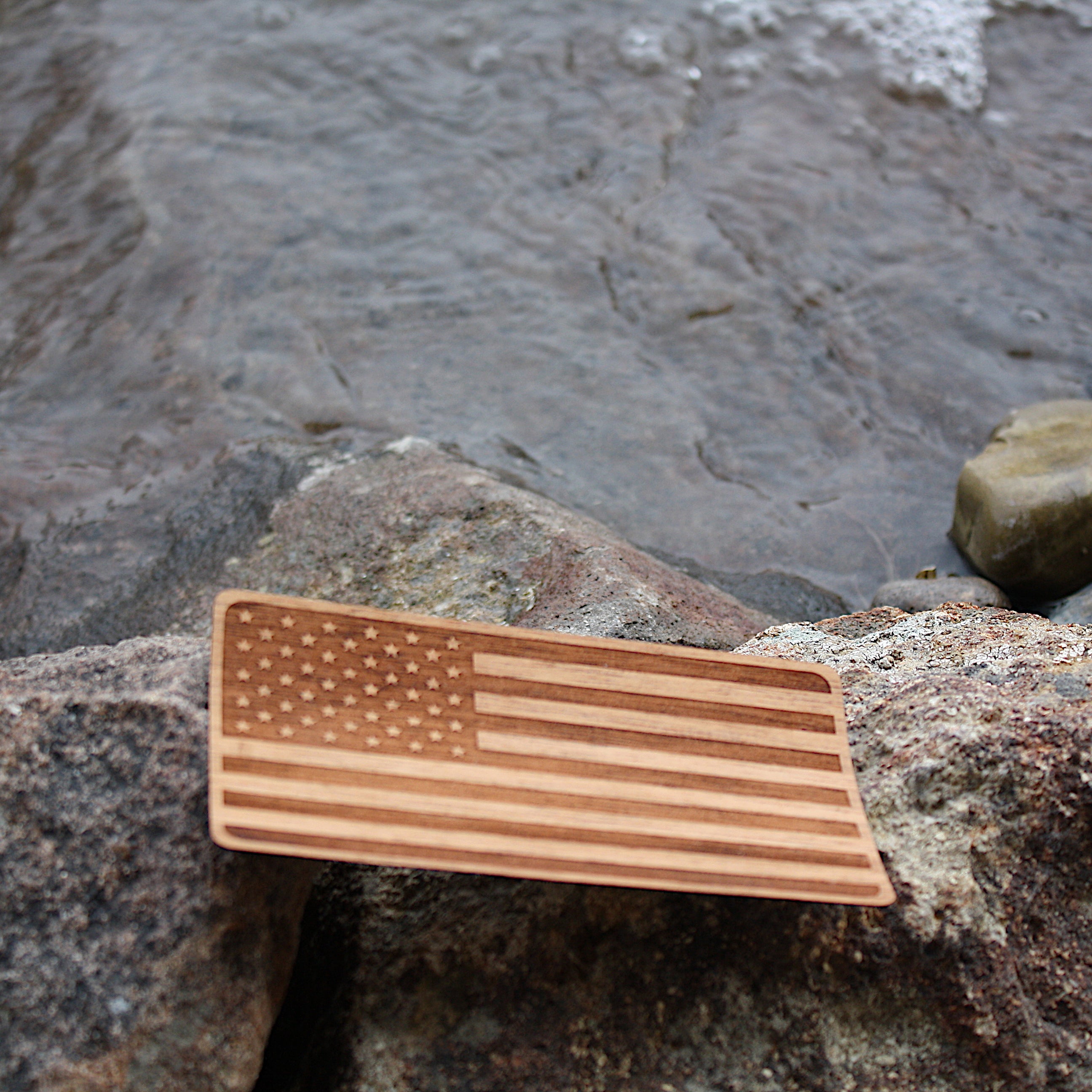 Wooden American Flag Sticker