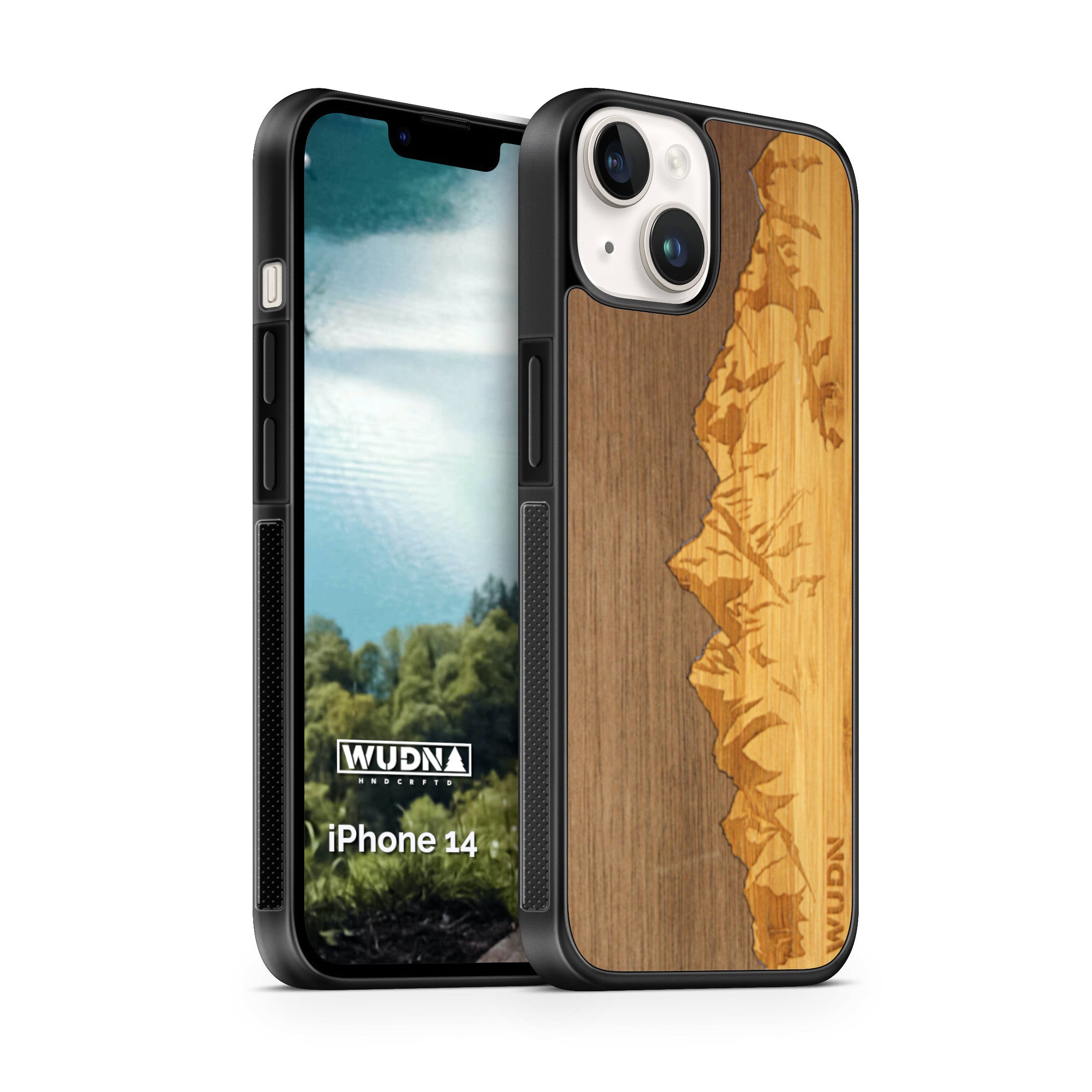 Wooden iPhone Case Sawtooth Mountains Traveler Walnut Sky
