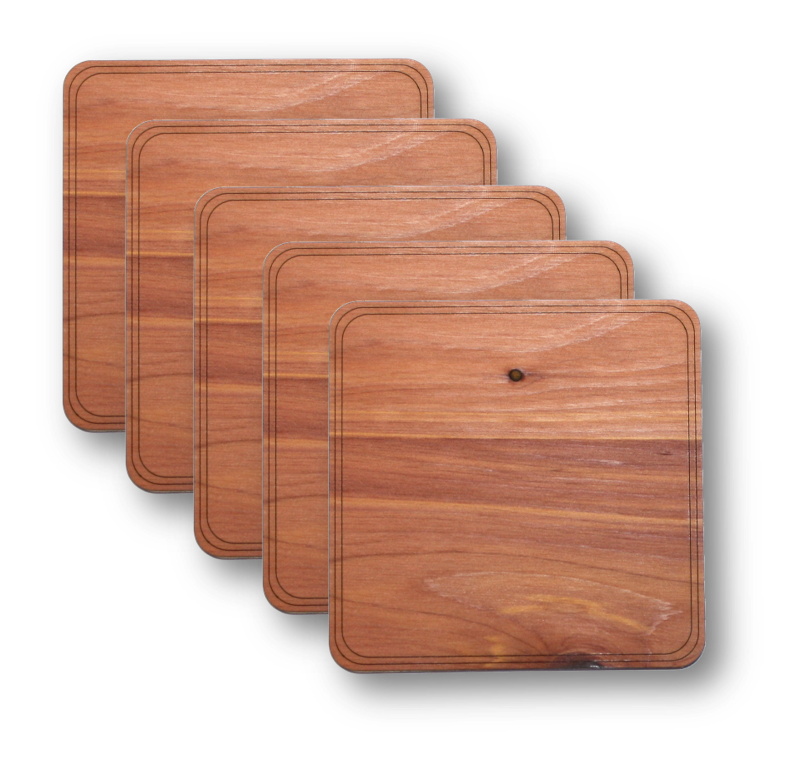 Wooden Coasters 4 (18 Shape / Wood Options) 4-Pack Mahogany / Square