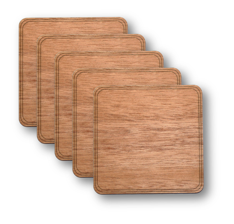 Wooden Coasters 4 (18 Shape / Wood Options) 4-Pack Mahogany / Square