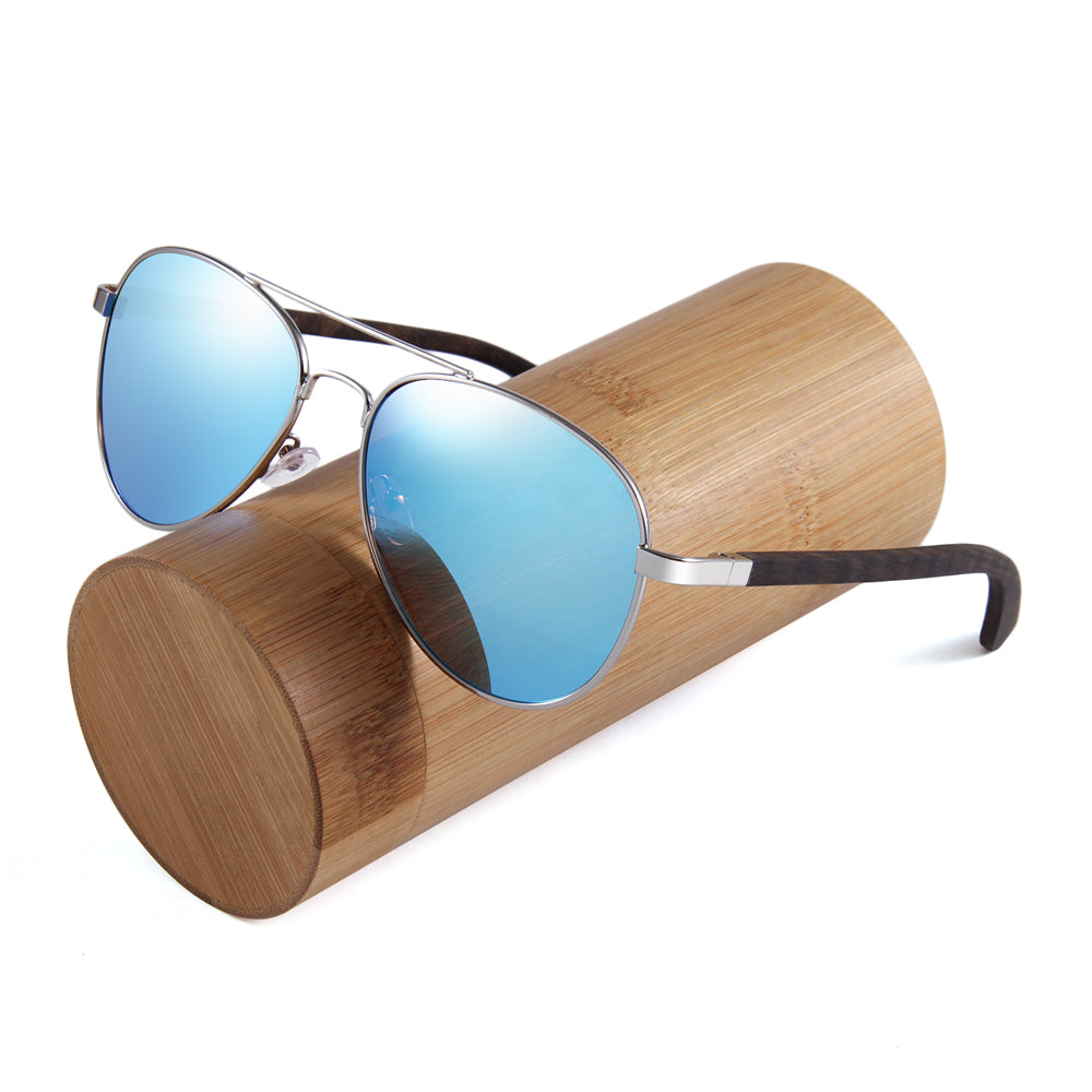 Blue Mirrored Aviator Sunglasses with Polarized Lenses