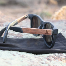 Classic Wanderer Hybrid Acetate Frame Sunglasses with Real Wood Inlay & Polarized Smoke Black Lenses by WUDN