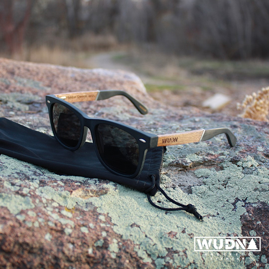 Classic Wanderer Hybrid Acetate Frame Sunglasses with Real Wood Inlay & Polarized Smoke Black Lenses by WUDN