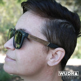 Classic Wanderer Hybrid Acetate Frame Sunglasses with Real Wood Inlay & Polarized Smoke Black Lenses by WUDN