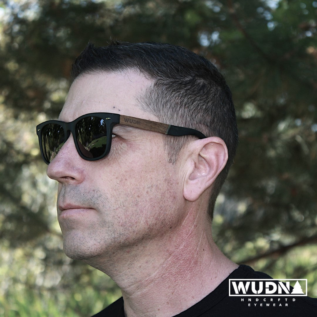 Classic Wanderer Hybrid Acetate Frame Sunglasses with Real Wood Inlay & Polarized Smoke Black Lenses by WUDN