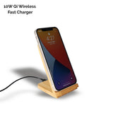 Solid Bamboo Desktop Phone Stand with Built-In Qi-Wireless 10W Charger