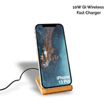 Solid Bamboo Desktop Phone Stand with Built-In Qi-Wireless 10W Charger