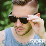 Real Ebony 1/2 Wood Browline Style RetroShade Sunglasses by WUDN, Sunglasses - WUDN