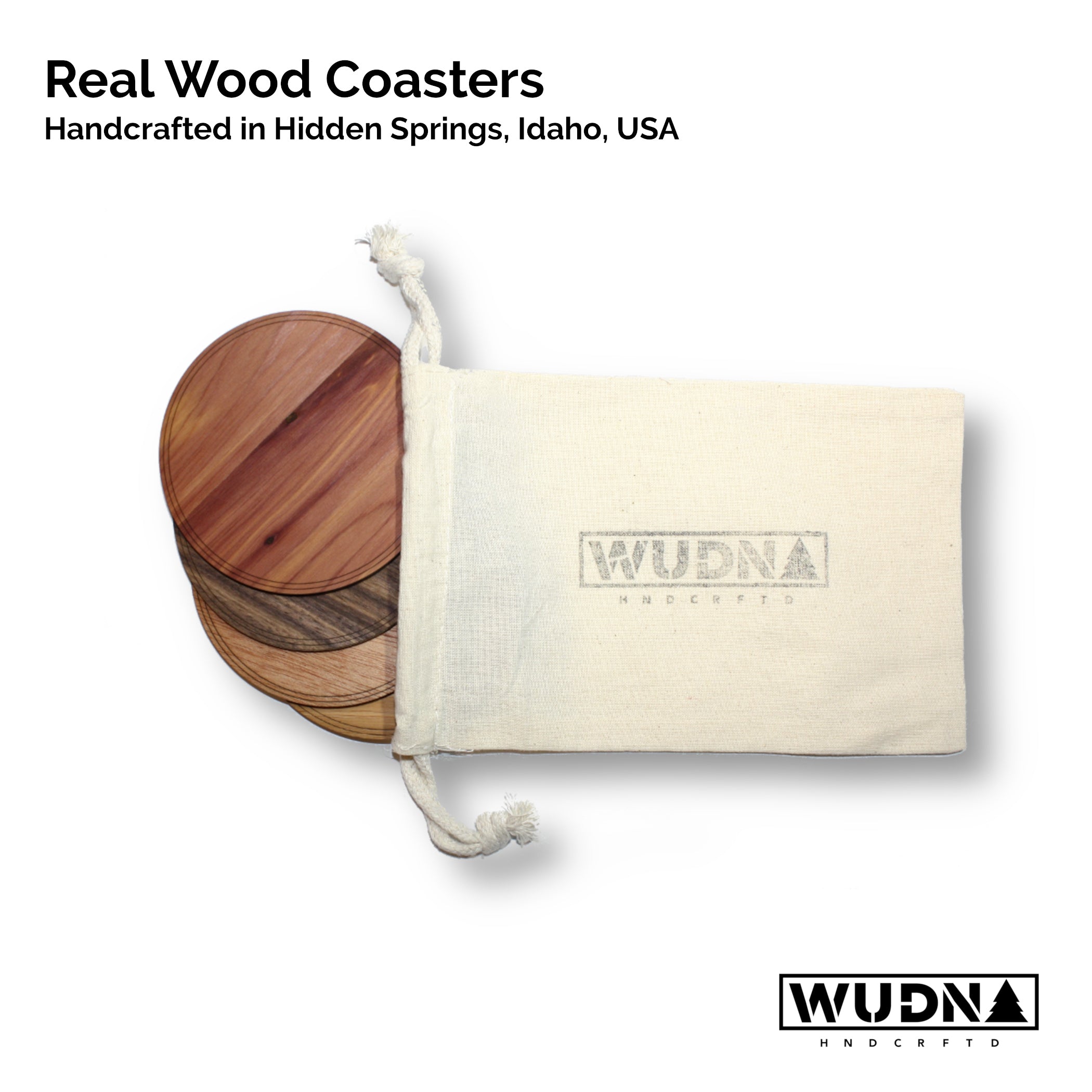 WUDN HNDCRFTD - Wooden Coasters 4 (Tree Stump in Mahogany) 4-Pack