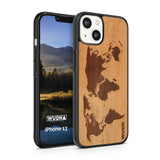 Slim Wooden iPhone Case (World Map Traveler in Mahogany)