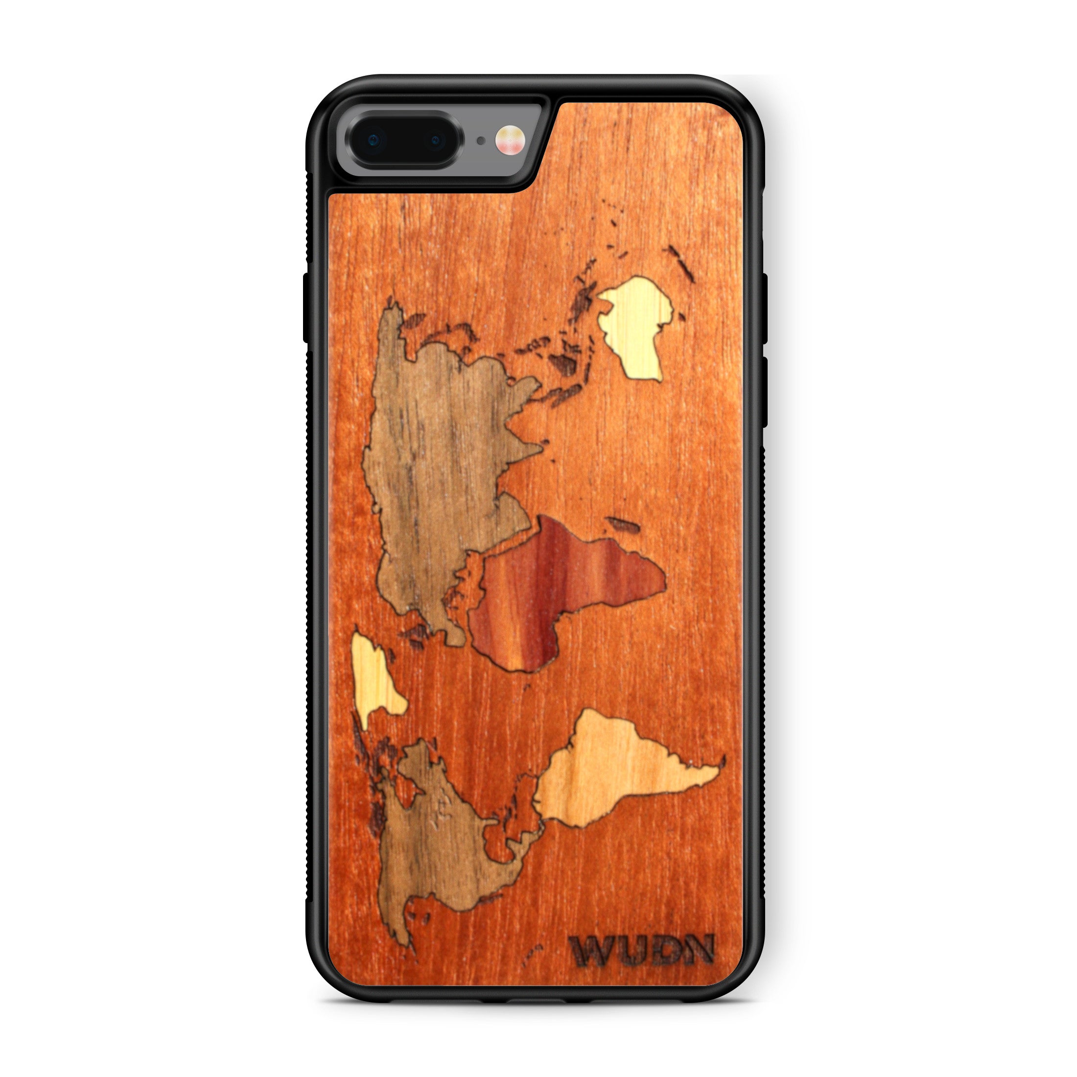 Slim Wooden Phone Case (Mahogany Inlay - World Map Traveler)