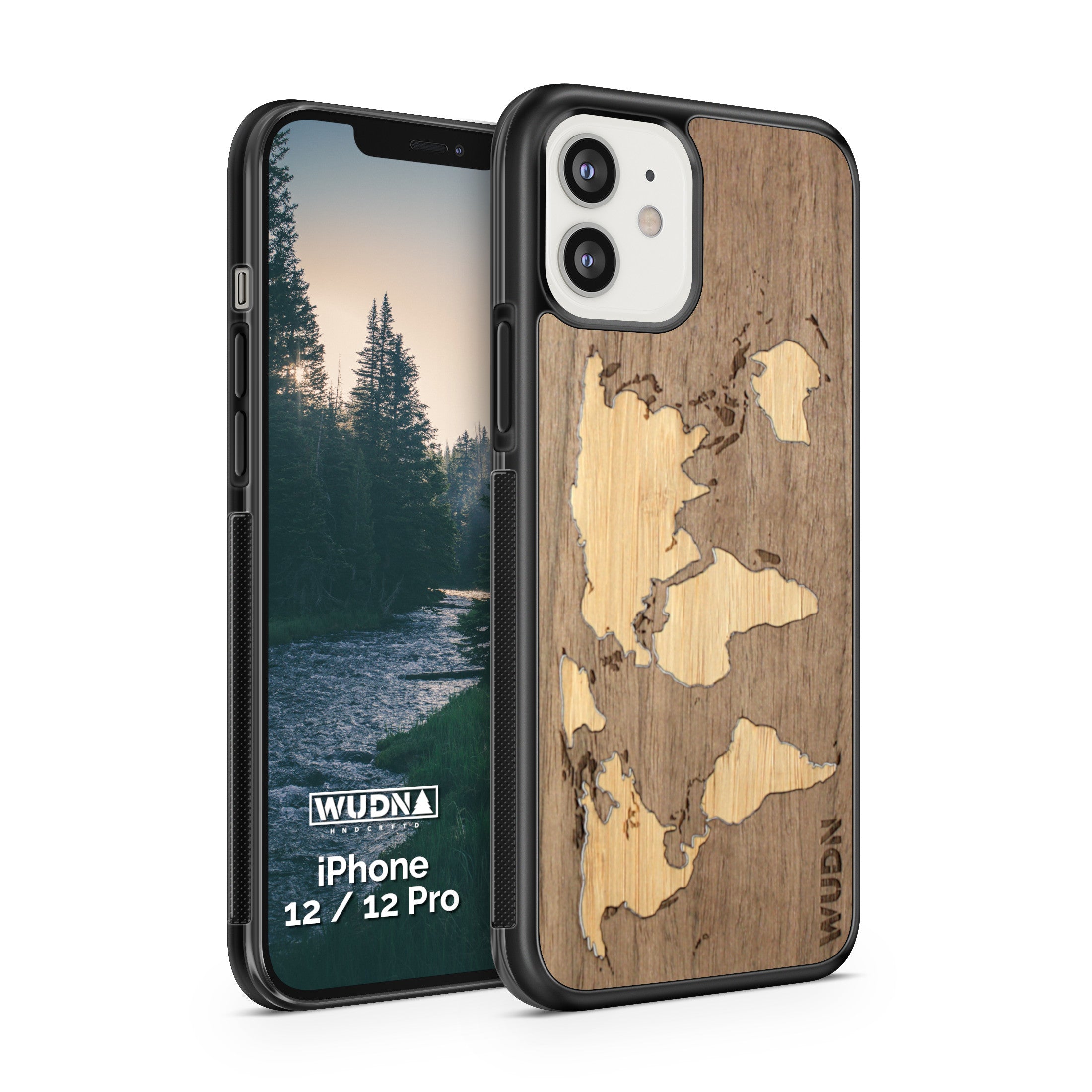 Slim Wooden iPhone Case (World Map Traveler - Walnut Ocean)