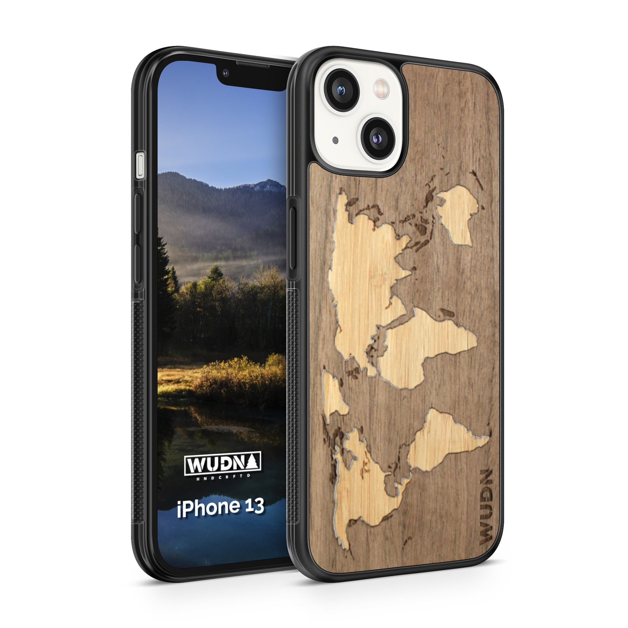 Slim Wooden iPhone Case (World Map Traveler - Walnut Ocean)