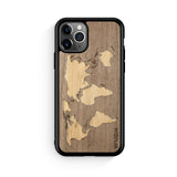 Slim Wooden iPhone Case (World Map Traveler - Walnut Ocean)