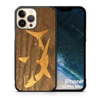 Slim Wooden iPhone Case (Great White Shark with Bamboo in Black Walnut)