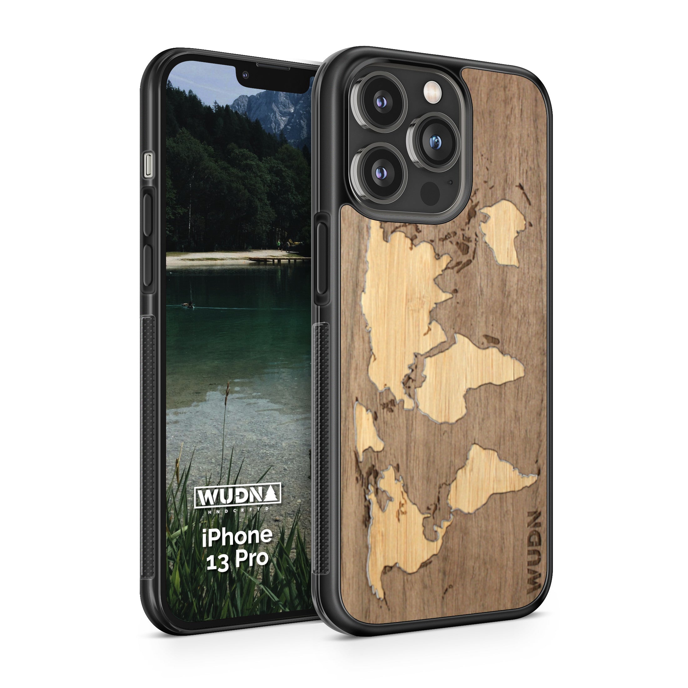 Slim Wooden iPhone Case (World Map Traveler - Walnut Ocean)